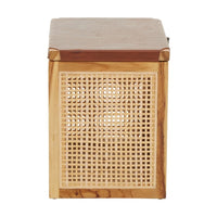 Olivia's Katherine Box in Teak Wood Natural Rattan & Antique Brown Leather