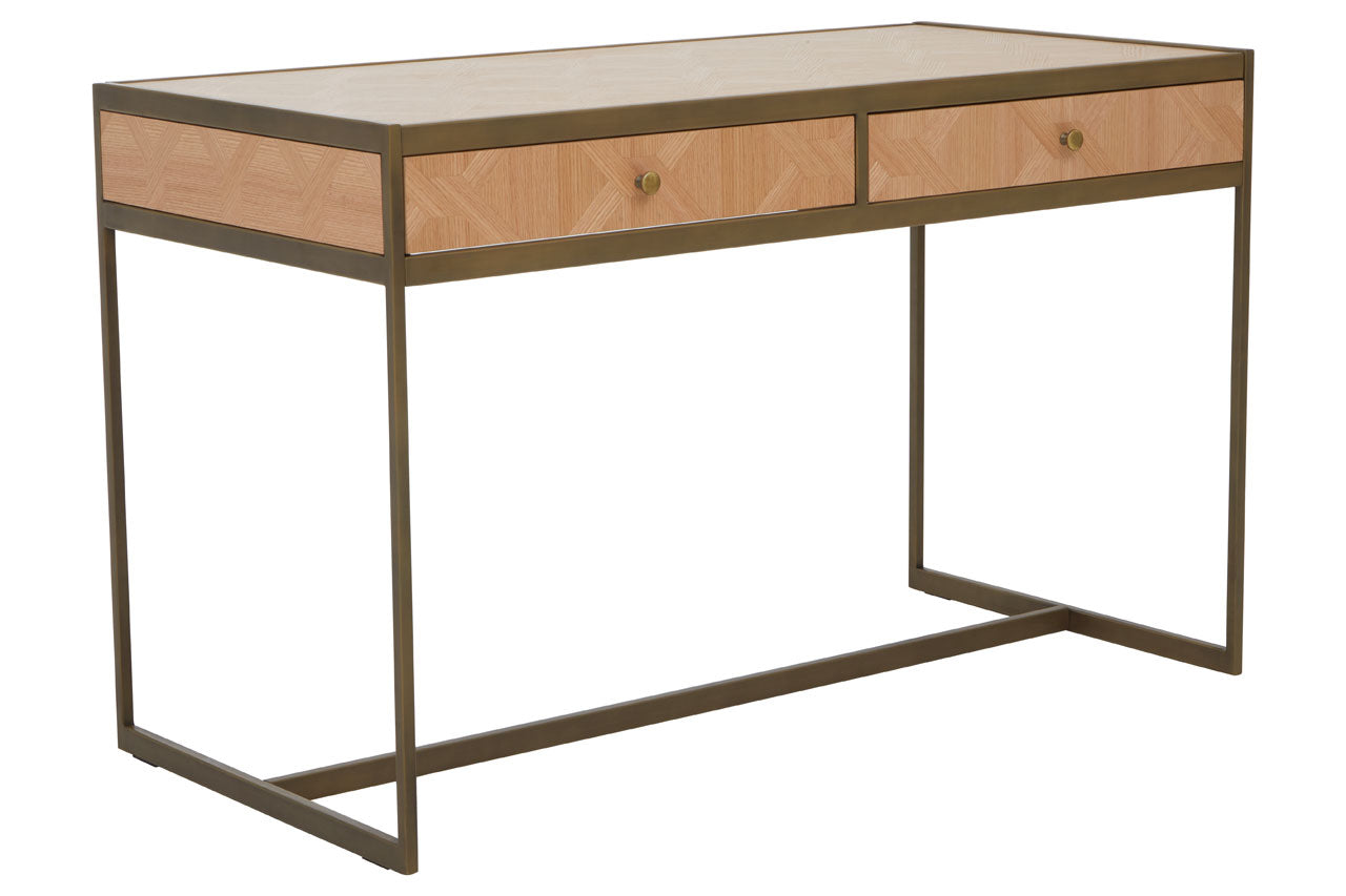 Olivia's Grayson 2 Drawer Desk in Oak & Brushed Brass