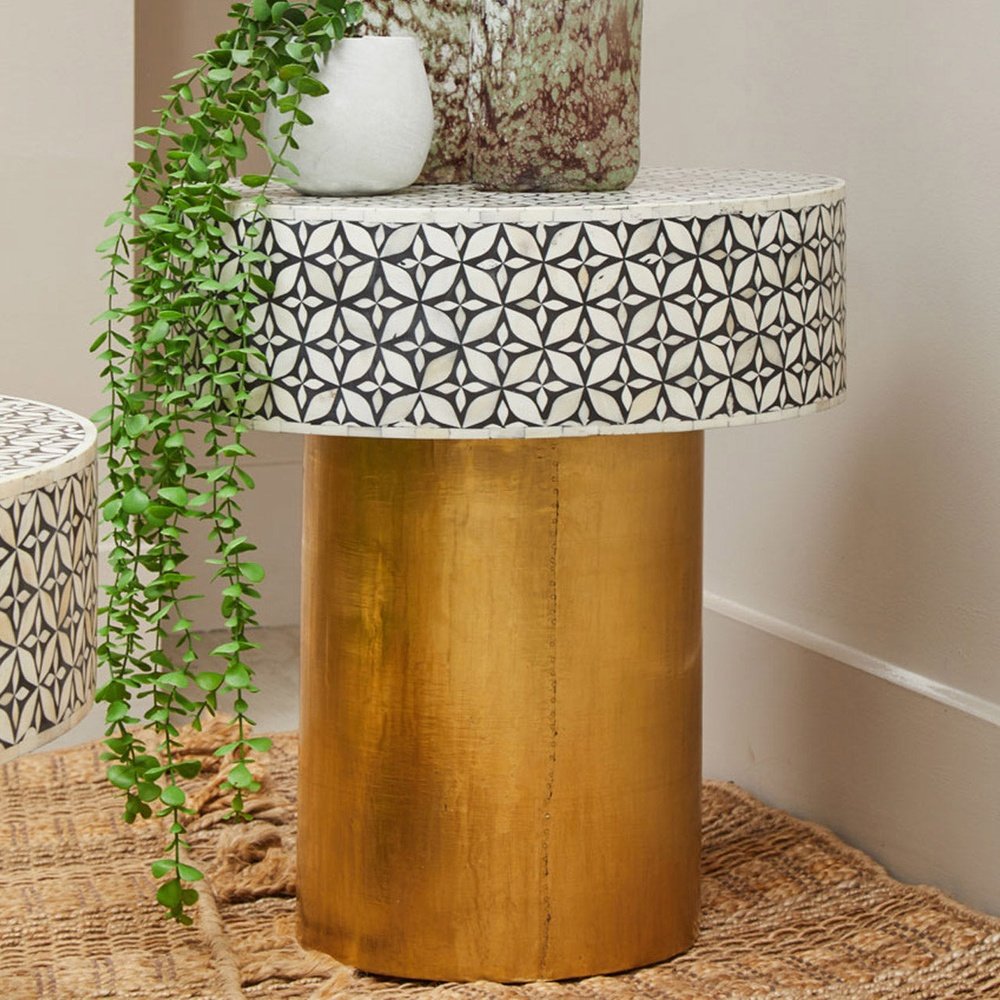 Olivia's Florence Round Side Table in Black & Brass