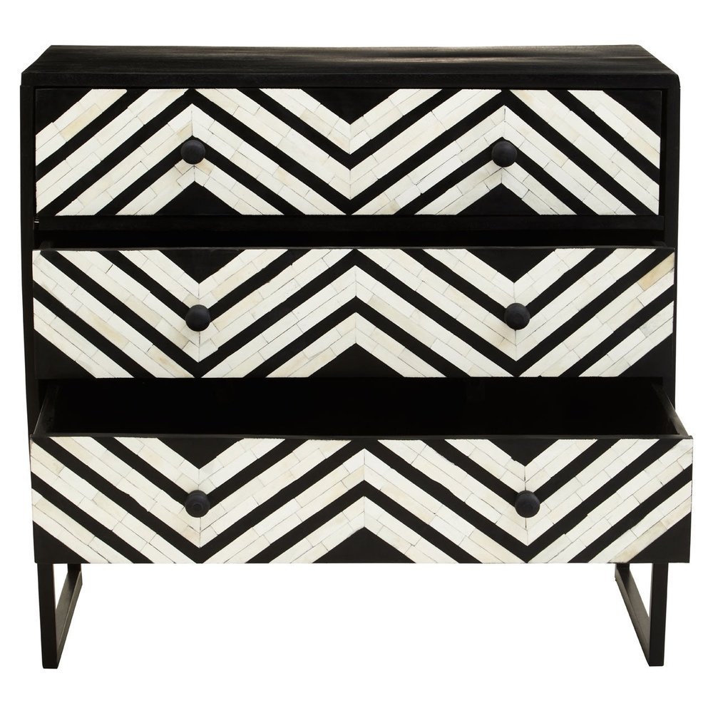 Olivia's Flori 3 Drawer Chest of Drawers in Black & White