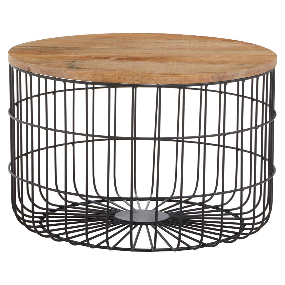 Olivia's Soft Industrial Collection - Palin Side Table with Wooden Top & Black Base