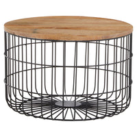 Olivia's Soft Industrial Collection - Palin Side Table with Wooden Top & Black Base