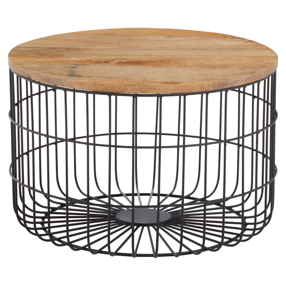 Olivia's Soft Industrial Collection - Palin Side Table with Wooden Top & Black Base