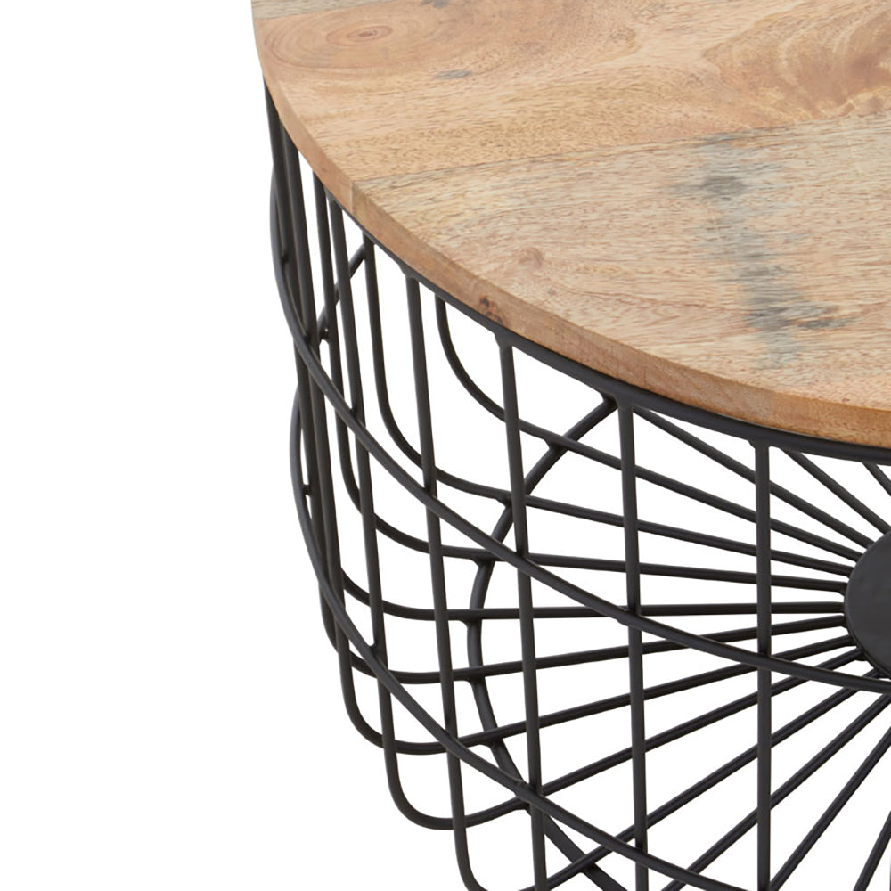 Industrial wire and wood deals basket side table