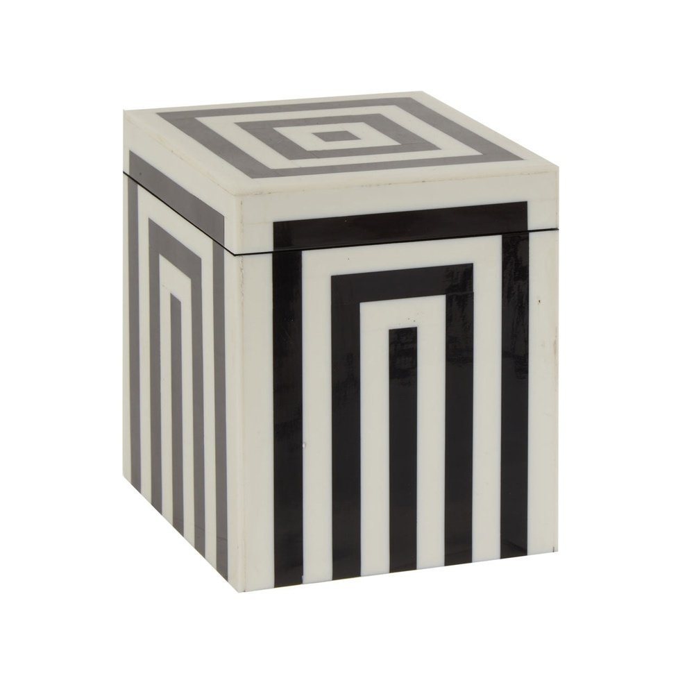 Olivia's Donall Small Square Striped Trinket Box in Black & White