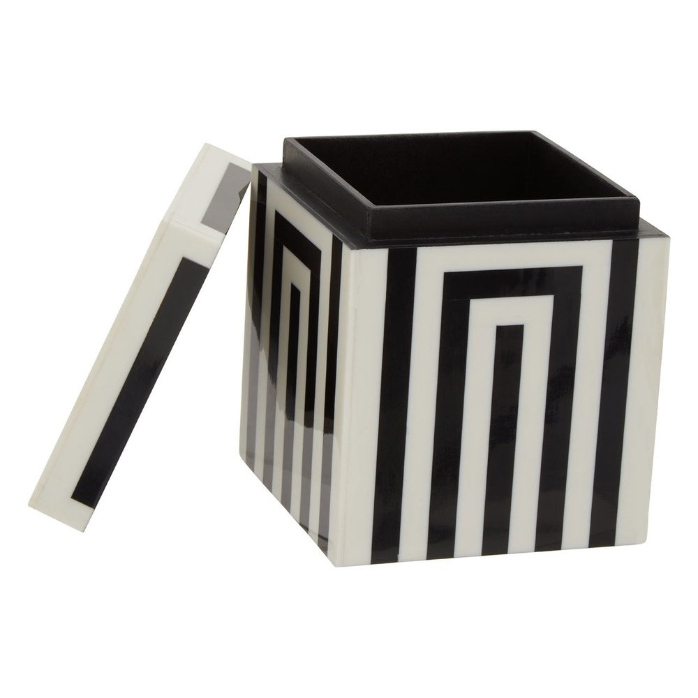 Olivia's Donall Small Square Striped Trinket Box in Black & White