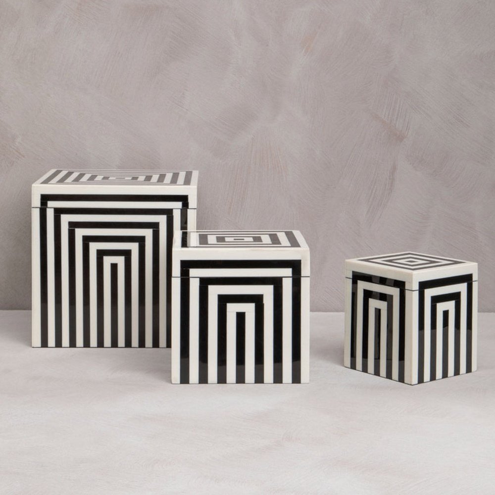 Olivia's Donall Small Square Striped Trinket Box in Black & White