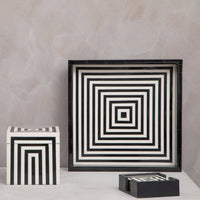 Olivia's Donall Small Square Striped Trinket Box in Black & White