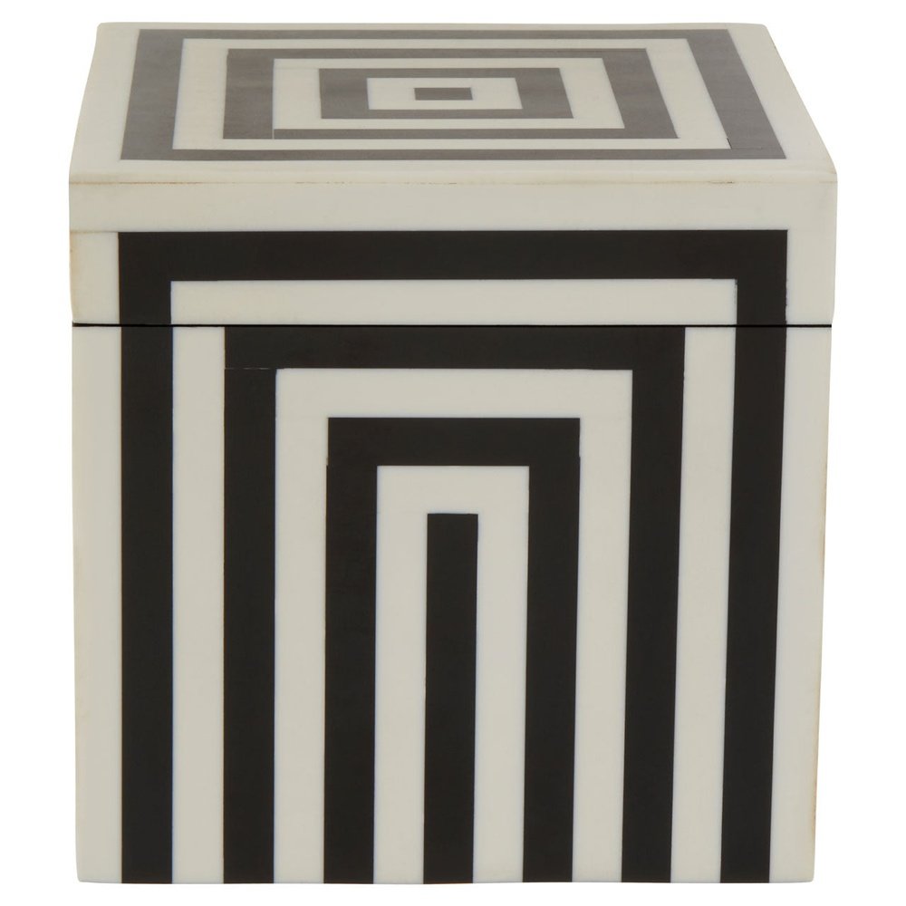 Olivia's Donall Medium Square Striped Trinket Box in Black & White