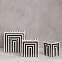 Olivia's Donall Medium Square Striped Trinket Box in Black & White