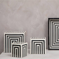 Olivia's Donall Medium Square Striped Trinket Box in Black & White