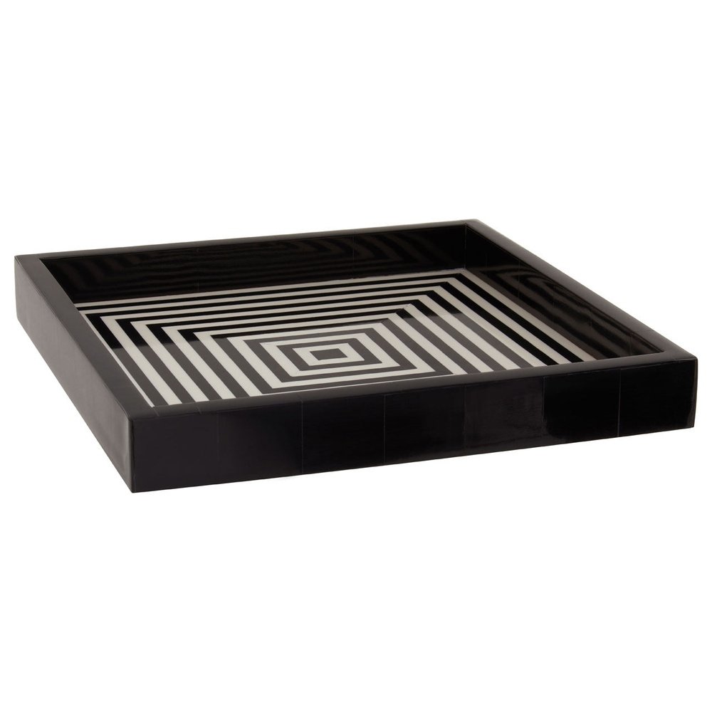 Olivia's Donall Square Striped Tray in Black & White