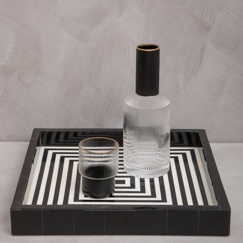 Olivia's Donall Square Striped Tray in Black & White