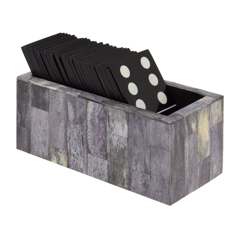 Olivia's Thornton Games Domino Set in Grey Bone with Black Dominoes