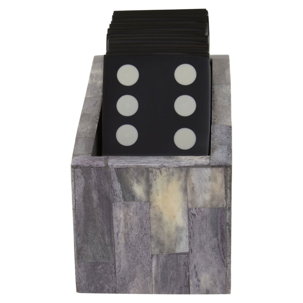 Olivia's Thornton Games Domino Set in Grey Bone with Black Dominoes