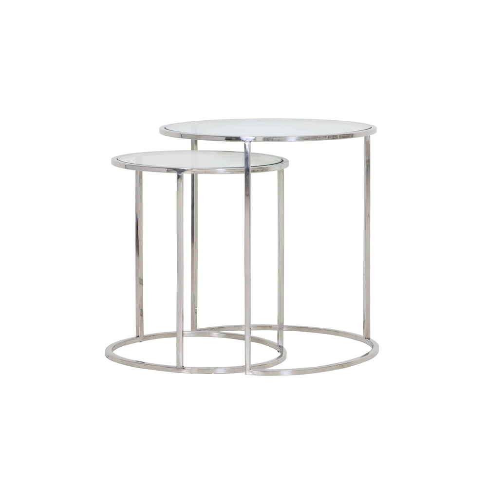 Light & Living Set of 2 Duarte Side Table Nickel And Glass