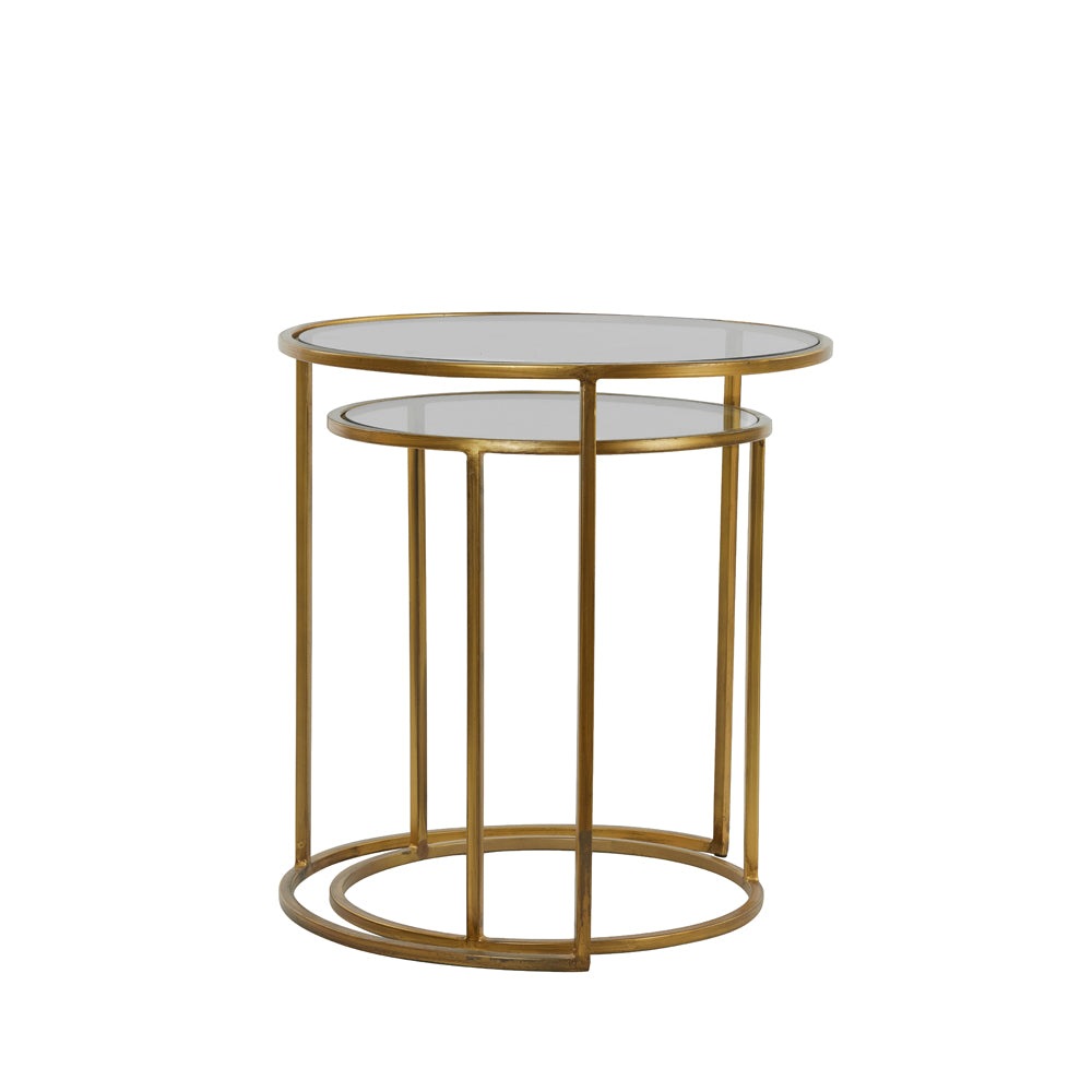 Light & Living Set of 2 Duarte Side Table Smoked Glass and Gold