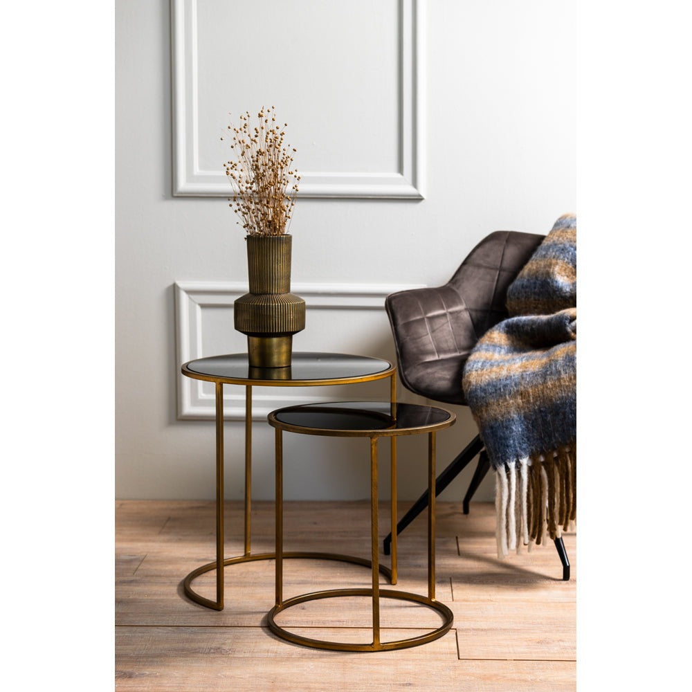 Light & Living Set of 2 Duarte Side Table Smoked Glass and Gold