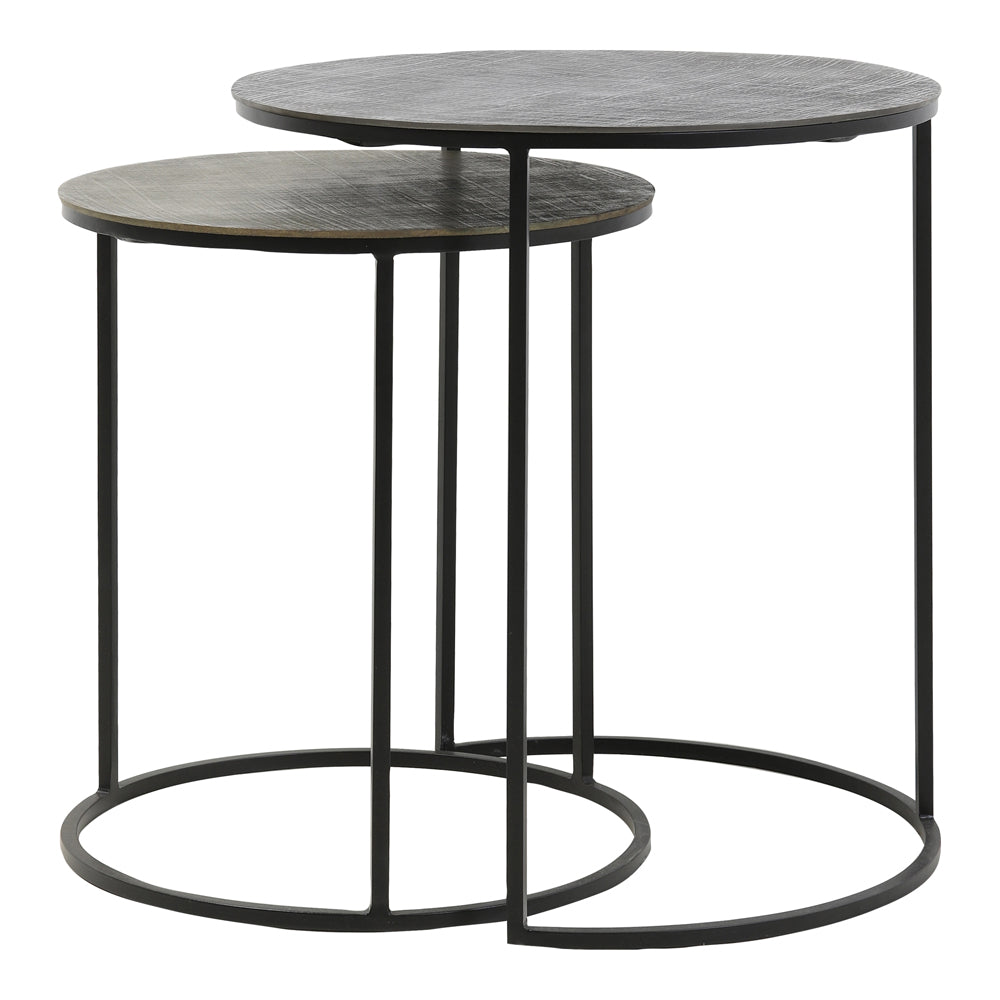 Light & Living Set of 2 Rengo Side Table Texture in Black And Bronze