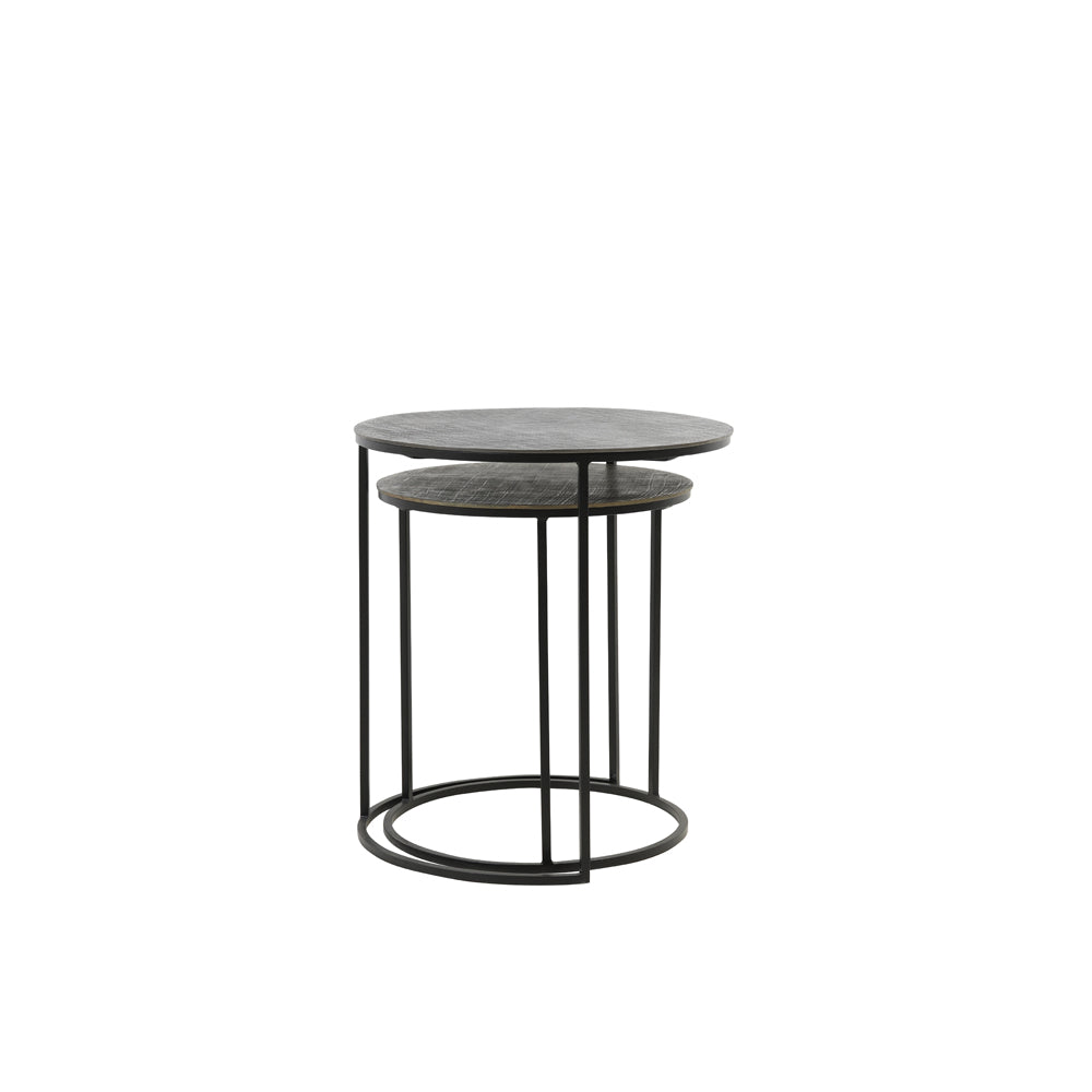 Light & Living Set of 2 Rengo Side Table Texture in Black And Bronze