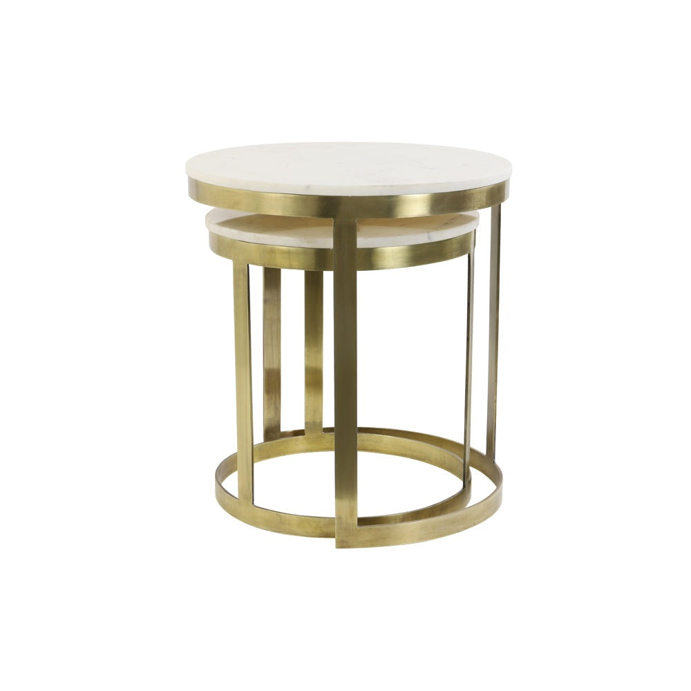 Light & Living Set of 2 Perlato Side Table Marble White And Ant Bronze