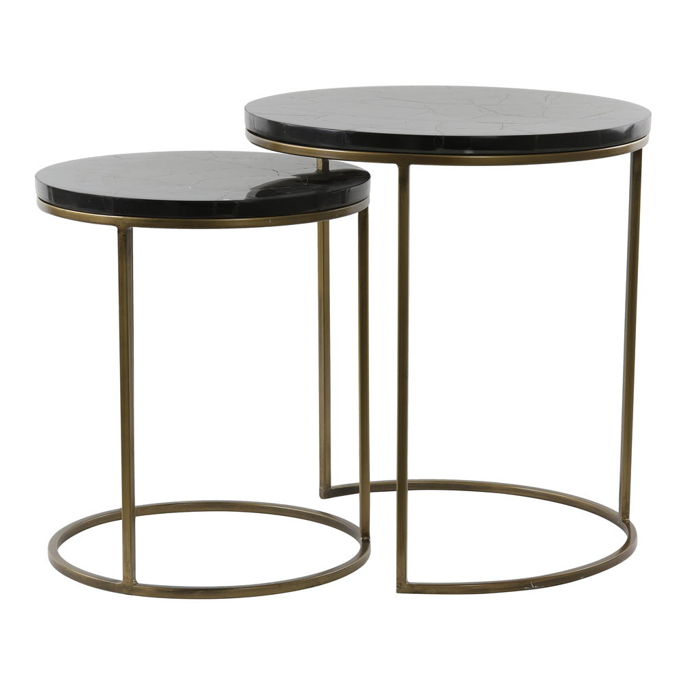 Light & Living Set of 2 Sobrina Side Table Black Agate And Ant Bronze