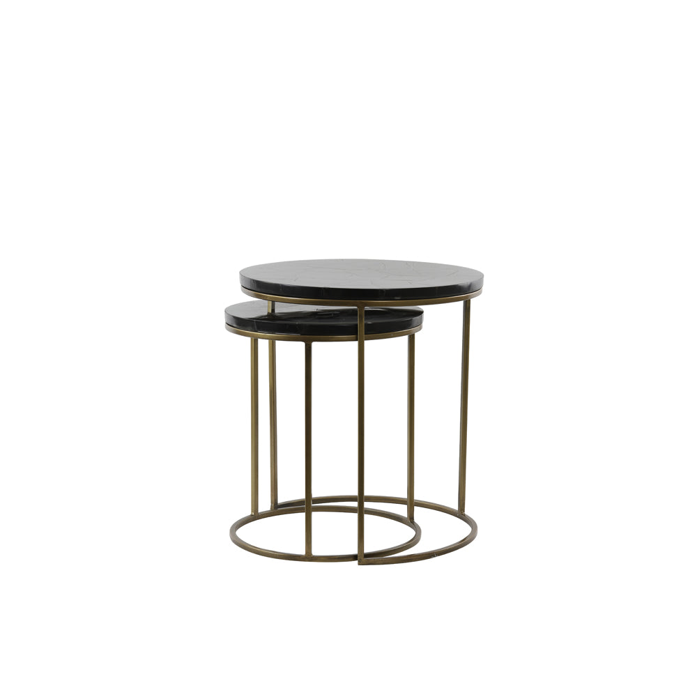 Light & Living Set of 2 Sobrina Side Table Black Agate And Ant Bronze