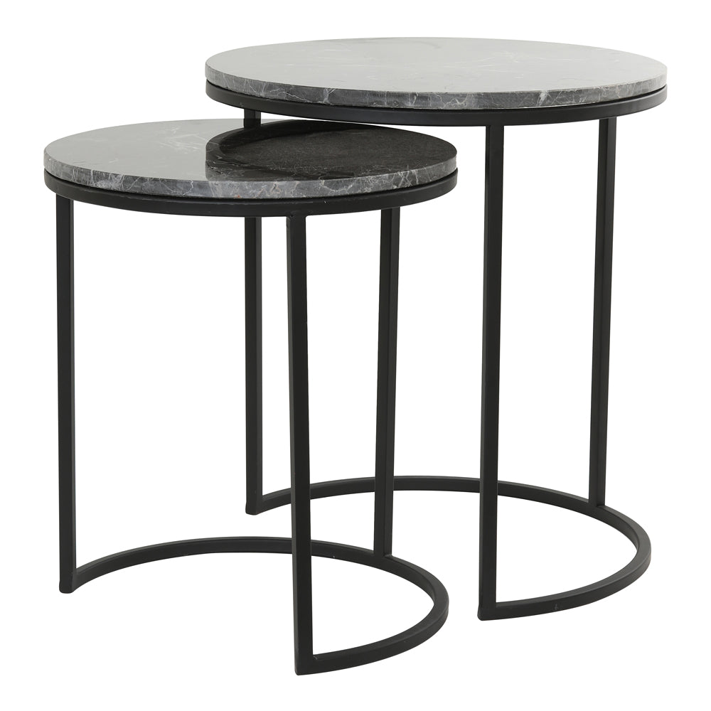 Light & Living Set of 2 Alfio Side Table Brown Marble And Black