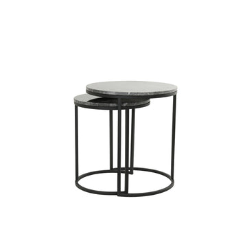 Light & Living Set of 2 Alfio Side Table Brown Marble And Black