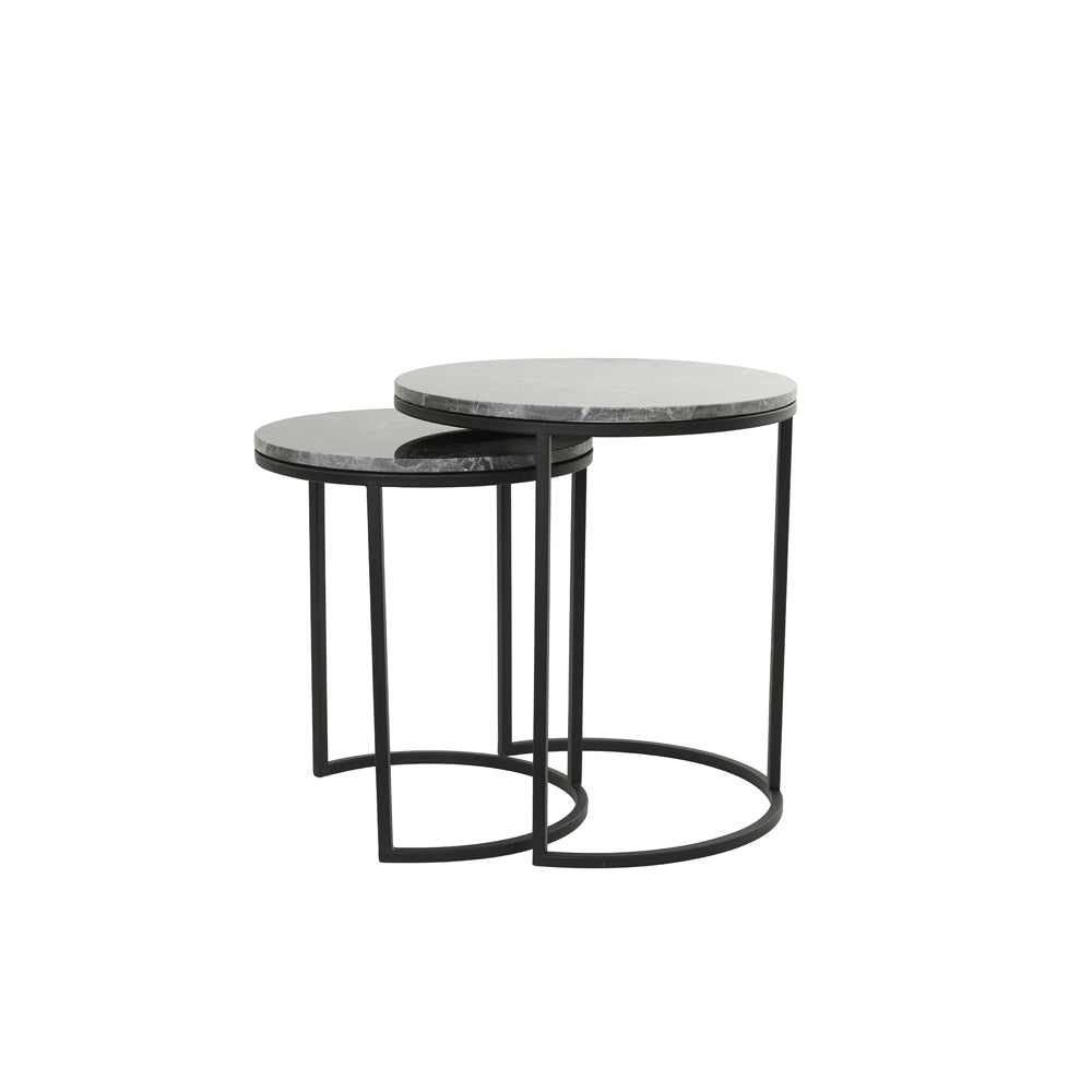 Light & Living Set of 2 Alfio Side Table Brown Marble And Black