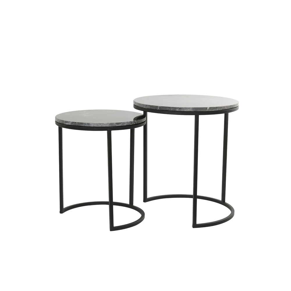 Light & Living Set of 2 Alfio Side Table Brown Marble And Black