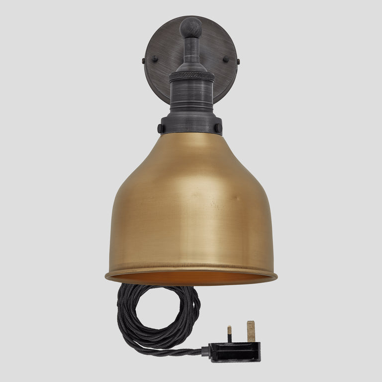 Industville Brooklyn Cone Brass Wall Light With Plug