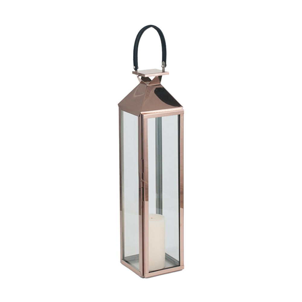 Olivias Coco Medium Lantern in Shiny Copper Stainless Steel and Glass