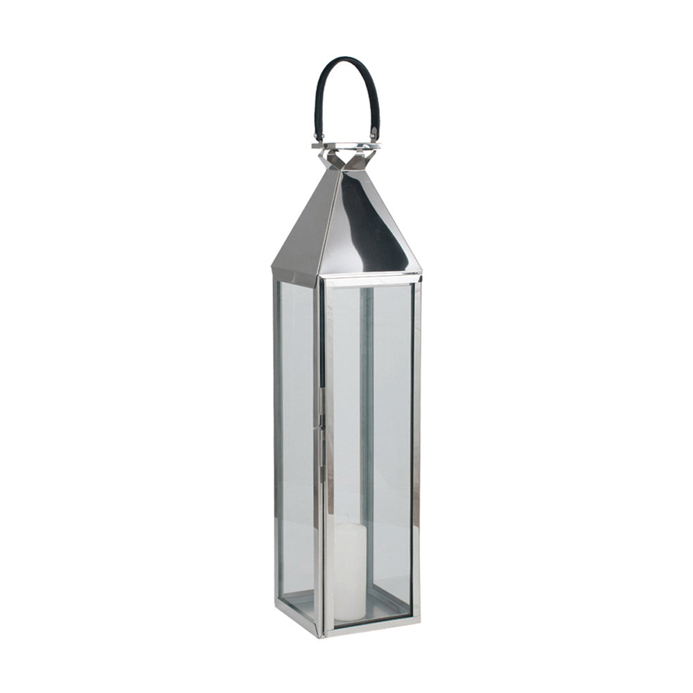 Olivia's Coco Large Lantern in Shiny Nickel Stainless Steel and Glass