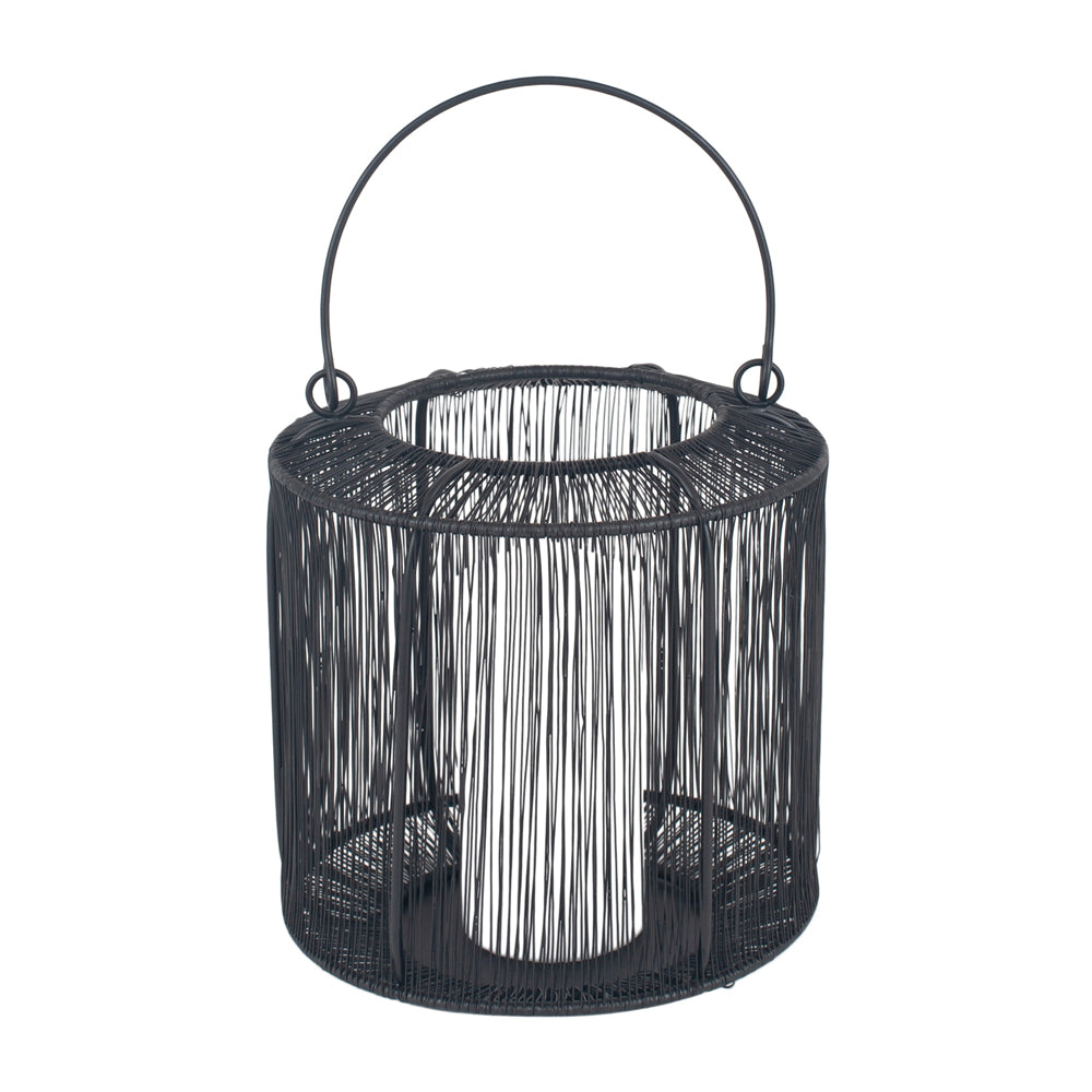 Olivia's Molly Small Mesh Metal Round Lantern in Black