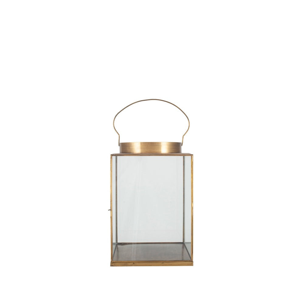 Olivia's Rosie Large Square Lantern in Antique Brass Metal and Glass