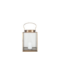 Olivias Rosie Small Square Lantern in Antique Brass Metal and Glass