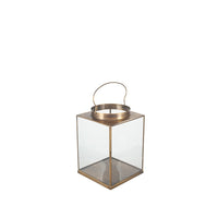 Olivias Rosie Small Square Lantern in Antique Brass Metal and Glass