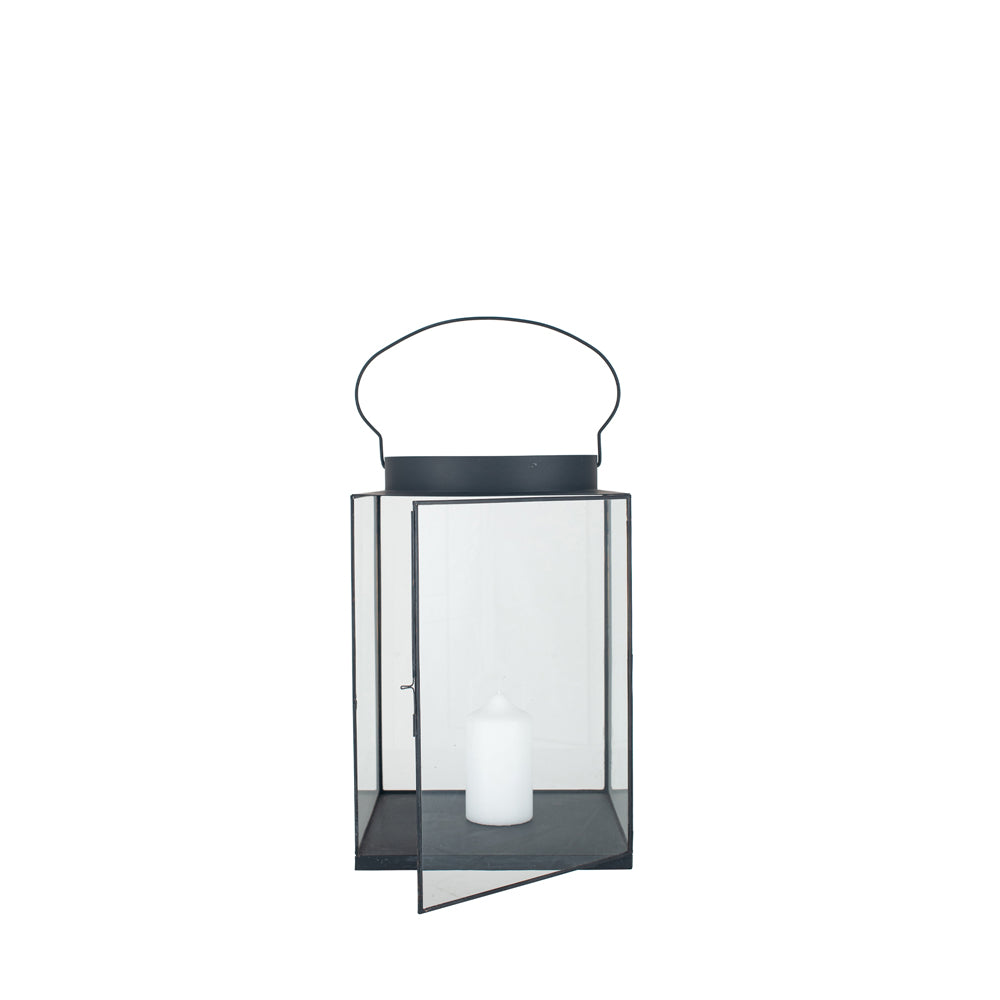 Olivia's Rosie Large Square Lantern in Matt Black Metal and Glass