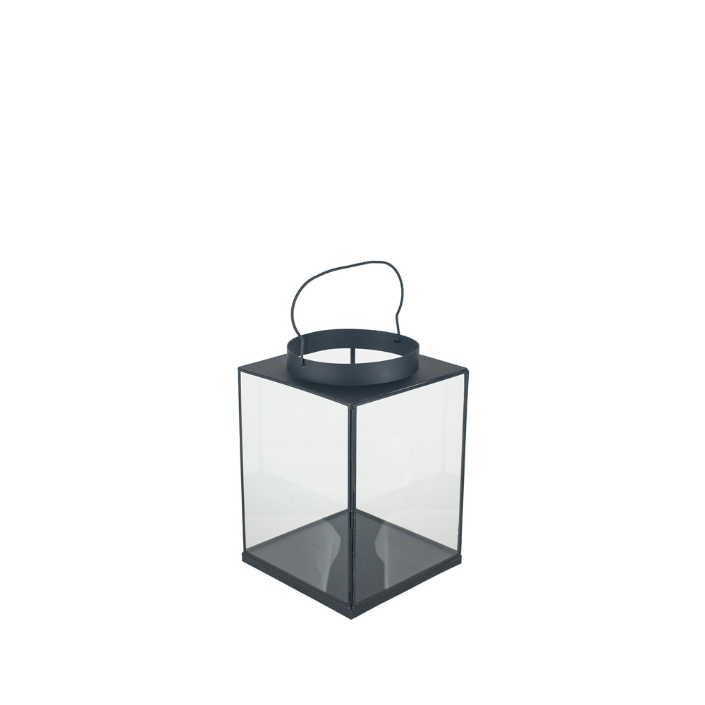 Olivia's Rosie Small Square Lantern in Matt Black Metal and Glass