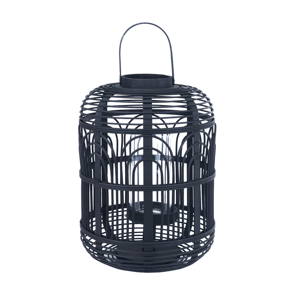 Olivia's Large Bali Bamboo and Glass Large Lantern in Black