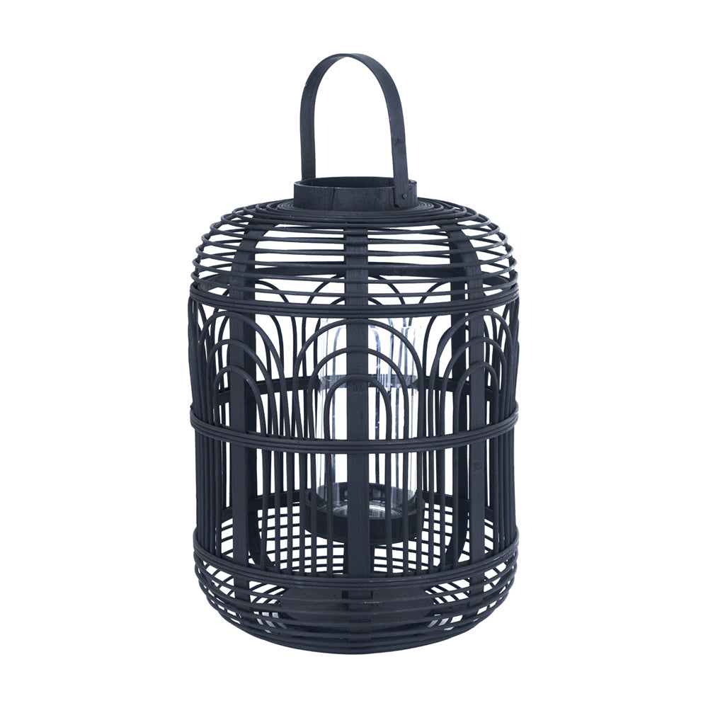 Olivia's Large Bali Bamboo and Glass Large Lantern in Black