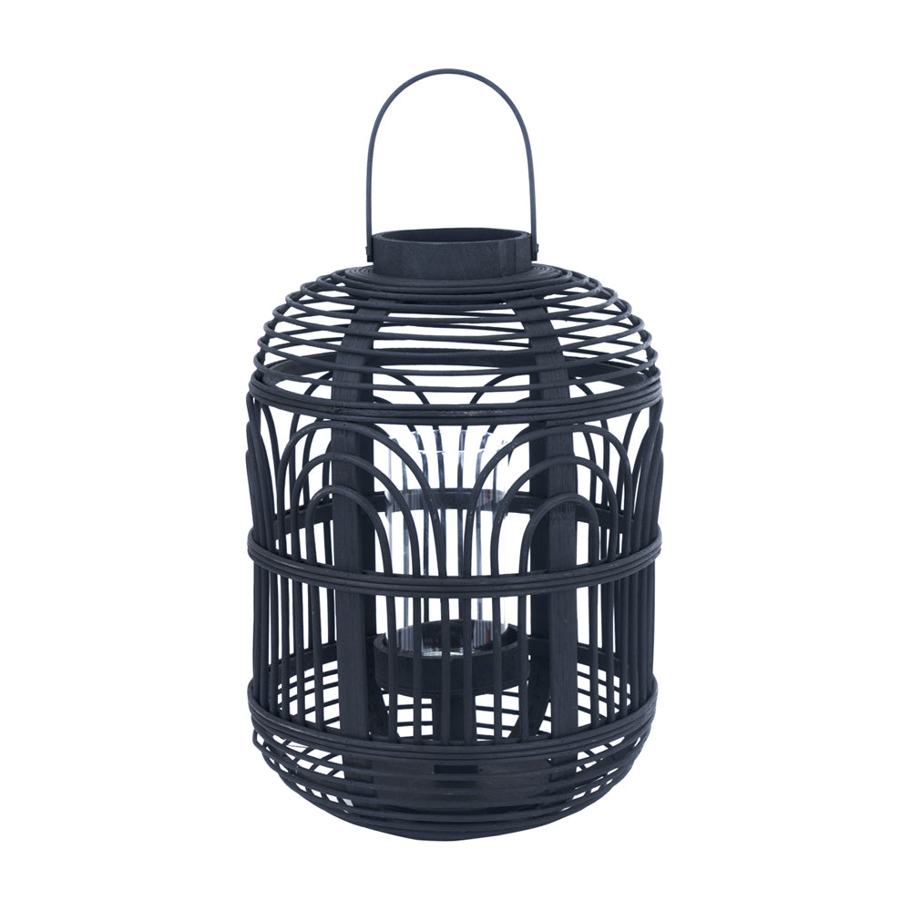 Olivia's Bali Bamboo and Glass Lantern in Black