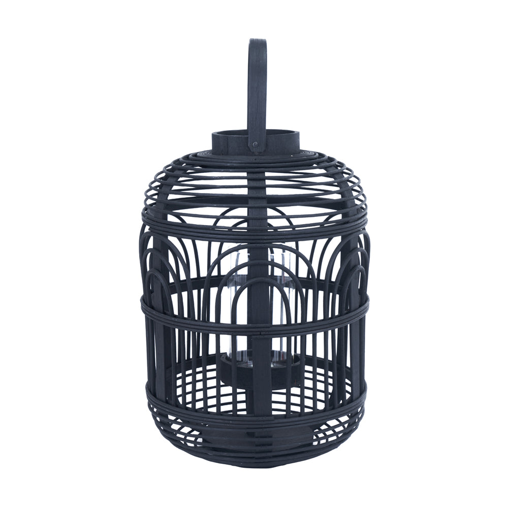 Olivia's Bali Bamboo and Glass Lantern in Black