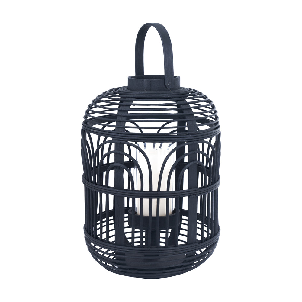 Olivia's Bali Bamboo and Glass Lantern in Black