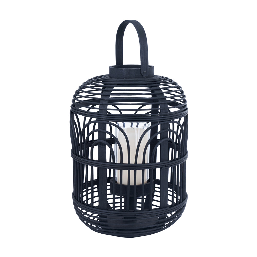 Olivia's Bali Bamboo and Glass Lantern in Black