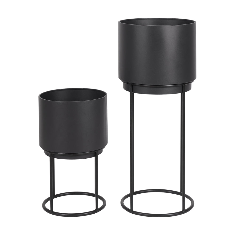 Olivia's Set of 2 Circular Metal Planters in Graphite