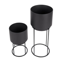 Olivia's Set of 2 Circular Metal Planters in Graphite