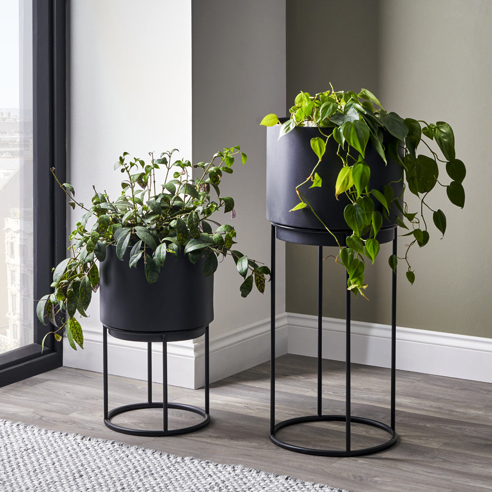 Olivia's Set of 2 Circular Metal Planters in Graphite