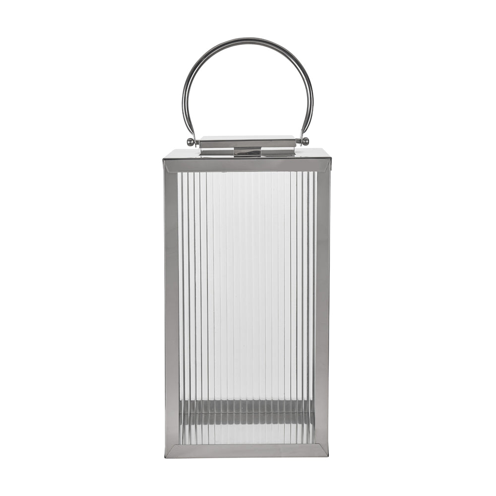 Olivia's Otterly Small Lantern with Ribbed Glass in Shiny Nickel